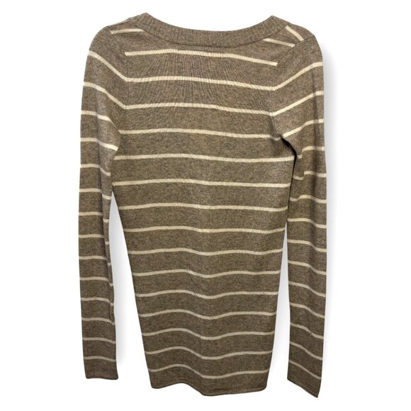 Ruehl No. 925 Cashmere Blend Striped V-Neck Tunic Sweater Sz M Longline Neutral - Picture 2 of 5